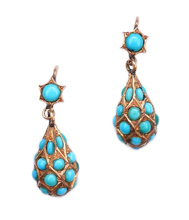 A pair of gold and turquoise earrings, late 19th century